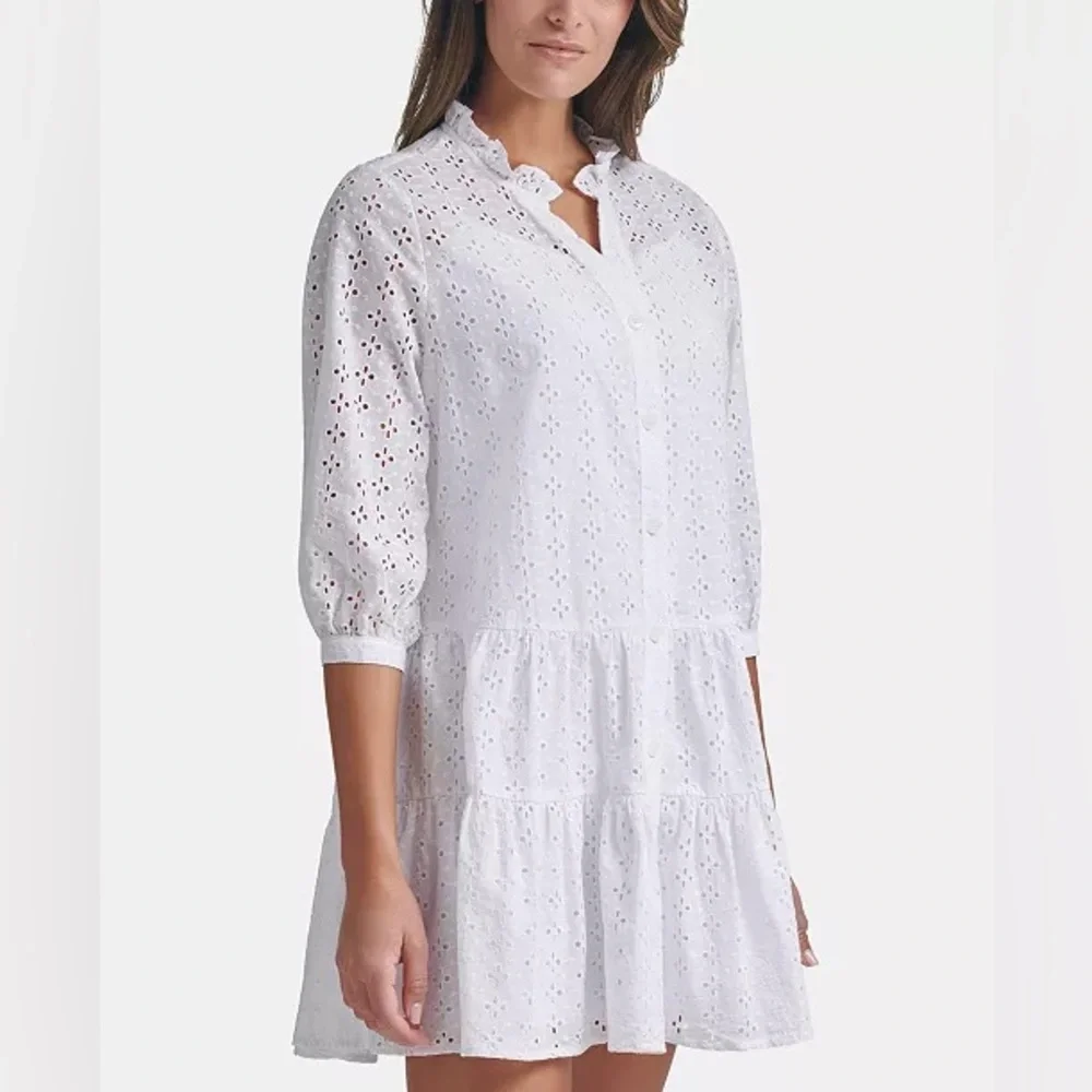 TOMMY HILFIGER cotton eyelet tiered dress